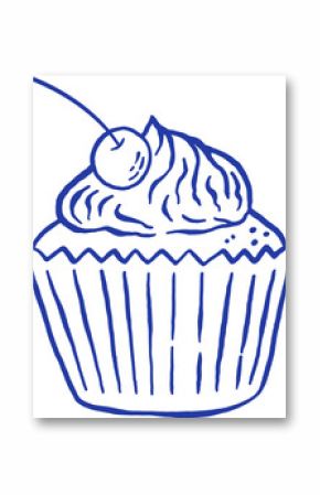Hand draw cupcake vector illustration. Bakery in sketch doodle style