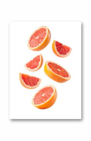 Bright grapefruit slices float against a striking black backdrop, perfect for adding a fresh and vibrant touch to designs.