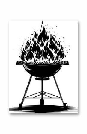 Grill silhouette with large flames and intricate details