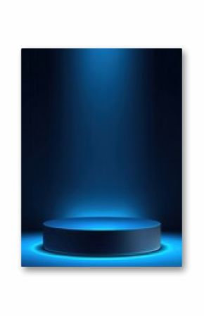 Stunning photo of background podium 3D light neon blue platform stage product abstract. Scene background 3D podium dark pedestal room glow studio empty stand floor night modern.