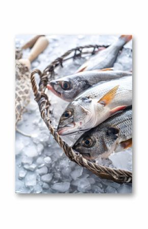 The seafood fish on the wooden board 