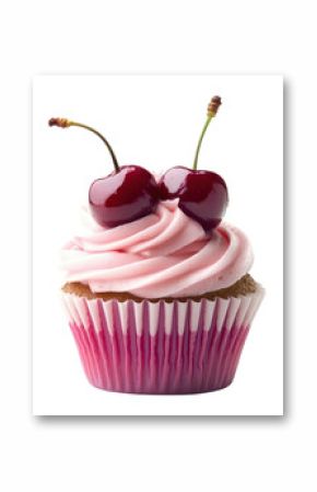 PNG Pink cupcake with two cherries on top cherry dessert food.