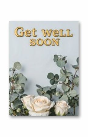 Golden get well soon wishes with roses and eucalyptus sprigs