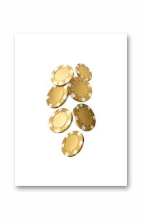 Colorful shiny casino poker chips and game buttons on white background