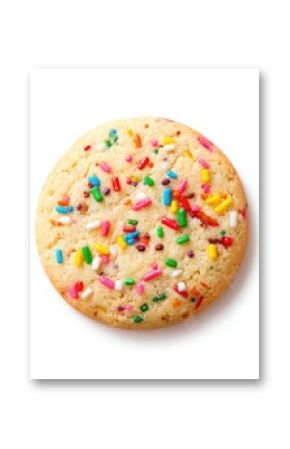 Delightful Sugar Cookie Adorned with Colorful Sprinkles on a Crisp White Background