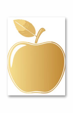 Gold apple fruit icon with leaf and stem, simple vector illustration. Fruit design element for labels, decoration and packaging.