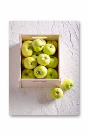 Healthy green apples freshly picked. Summer fruit from garden
