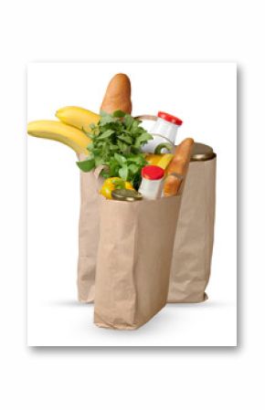grocery bag with fresh food on transparent background