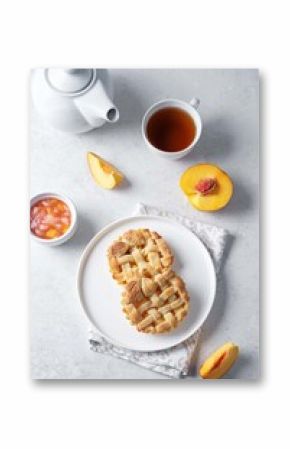 Peach tartlet in a plate