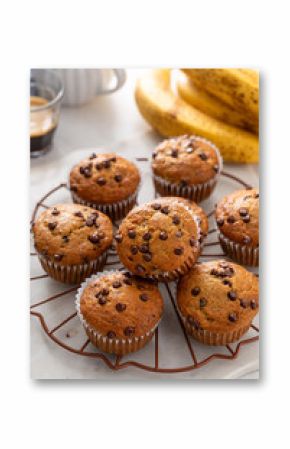 Banana muffins with chocolate chips for breakfast