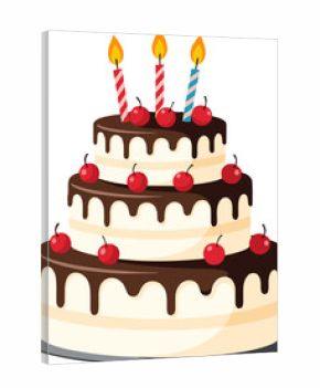 Three Tier Chocolate Drip Birthday Cake With Candles And Cherries