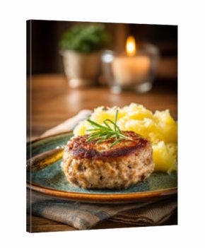 Homemade Meat Patties with Boiled Potatoes and Green Beans – Traditional Comfort Food. AI generative.