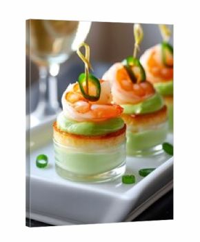 Shrimp appetizer with avocado mousse and jalapeno