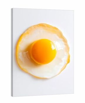 A poached egg top shot with golden crispy edges and smooth glossy surface of the yolk in the center