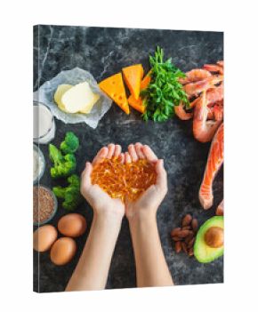 Products contain Omega 3. Selective focus.