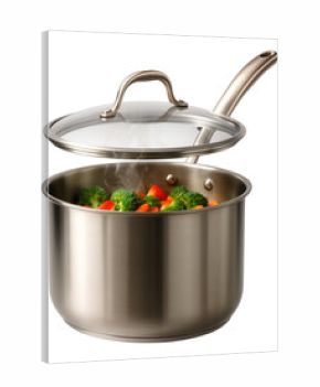 A tall saute pan with a vented lid, perfect for steaming veggies in a cozy kitchen.