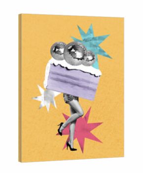 3D photo collage template trend composite of sweet tasty cake muffing piece birthday party discoball night occasion party carefree weekend