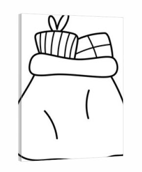 Vector black and white cartoon Santa Claus sack with Christmas presents. Cute winter Father Frost bag illustration. New Year pouch with gifts. Funny holiday line icon, coloring page