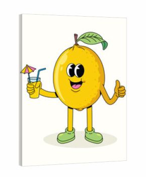 lemon drink thumbs up character groovy cartoon illustration