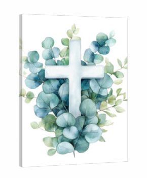 PNG Watercolor illustration white cross leaves leaf eucalyptus.