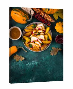 Traditional Thanksgiving day dinner with turkey