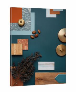 Sophisticated and minimal – a composition of dark tones, wood grains, and organic accents on a deep black background, evoking calm and focus.