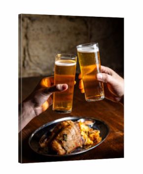 Two glasses of Kolsch beer cheers moment