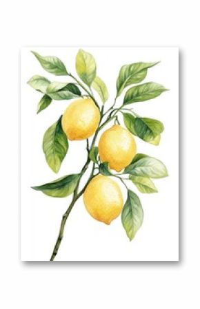 Lemon tree branch lemon illustration watercolor.