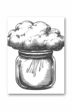 Vintage Engraving of Cloud in Jar Illustration Artwork