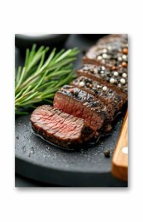 Sliced Grilled Beef Steak with Rosemary and Pepper