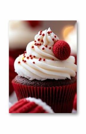 Red Velvet Cupcake with Cream Cheese Frosting and Red Sprinkles