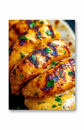 Grilled Butter Chicken with Garlic Naan on a Plate