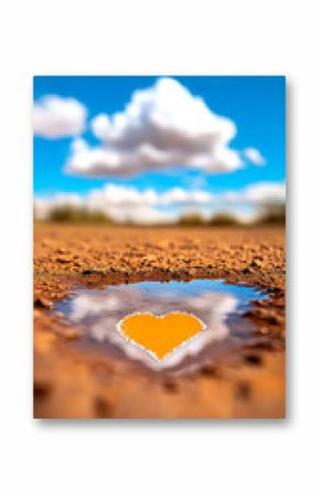 Heart Shaped Cloud Reflection in a Puddle on Dusty Ground