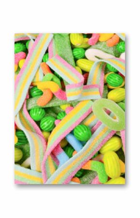 Assorted gummy candies. Top view. Jelly  sweets.