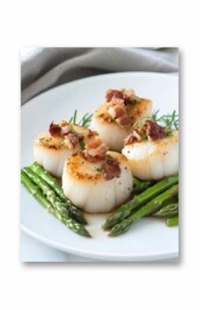 Rich and Indulgent Seared Scallops with Asparagus and Bacon