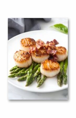 Rich Seared Scallops with Asparagus and Bacon