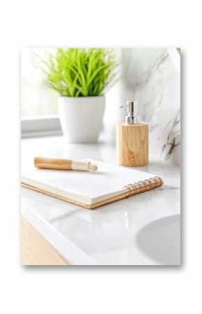 Bright Bathroom Vanity with Wooden Accessories and Plants