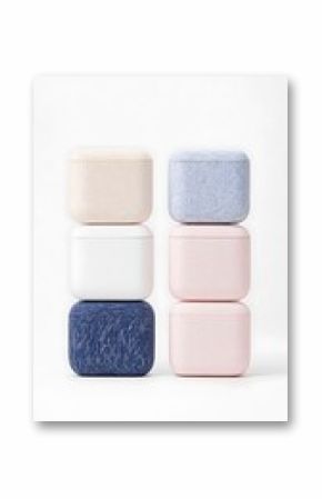 Stack of Pastel Speckled Square Snack Boxes on White Background