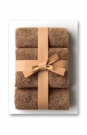 Stack of Rolled Brown Towels Tied with Kraft Paper Band