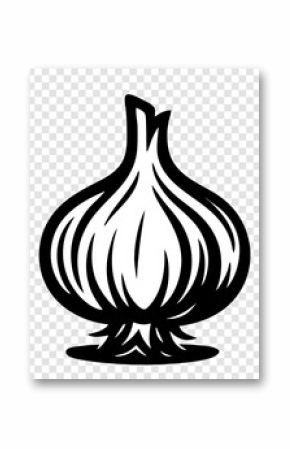 A black and white drawing of a garlic bulb