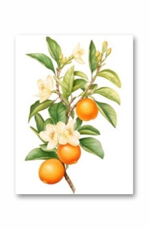 Orange branch with flower orange illustration botanical fruit.