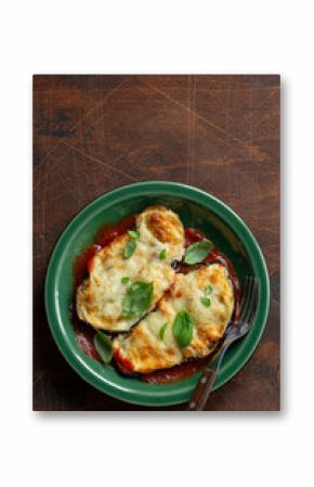  eggplant parmigiana with tomato sauce in