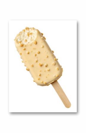 Caramel-nut ice pop with a bite taken out isolated on transparent background