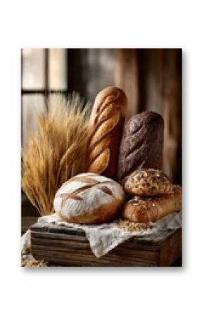 Artisanal bakery display with assorted breads and pastries