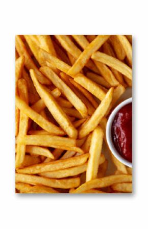 Homemade Golden French Fries with Ketchup, top view. Close-up.