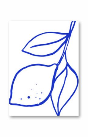Lemon tree branch vintage linear illustration