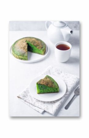 Asian pandan green cake in a plate
