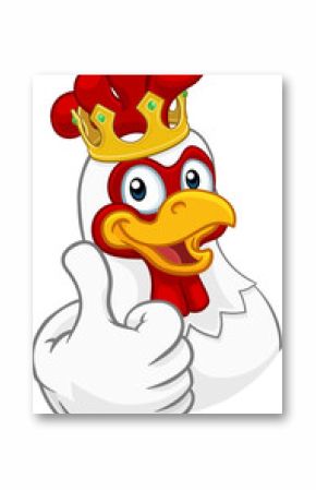 A chicken rooster cockerel bird cartoon character in a kings gold crown giving a thumbs up