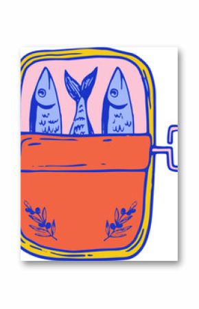 Vintage Open Can of Sardines Illustration