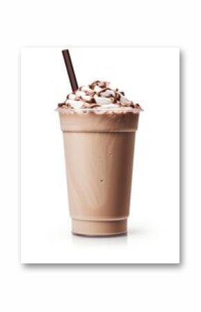 Iced Chocolate milk in takeaway cup milkshake chocolate smoothie.